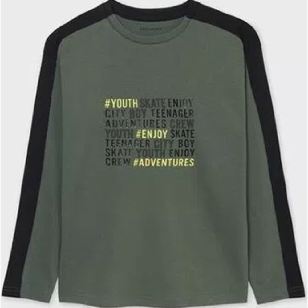 Size 14 Boys Mayoral Green and Black Long Sleeve Tee